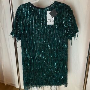 Zara Emerald Green Sequins Tunic Dress